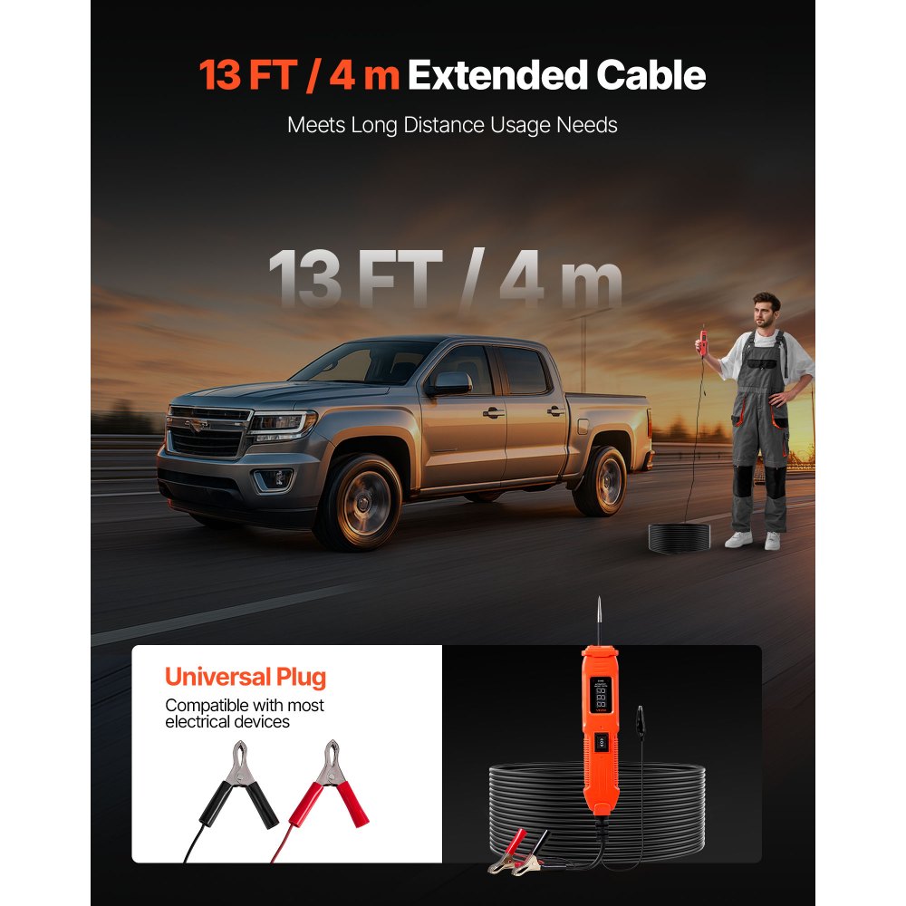 VEVOR Automotive Circuit Tester, 6 - 36 DCV Power Circuit Probe Tester with LED Screen and Lighting, Automotive Power Tester Probe with 13 ft / 4 m Cable, ABS Shell Electrical Detector Finder