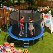 VEVOR Outdoor Trampoline, 14FT Recreational Trampoline, ASTM Approved Trampolines with Enclosure Net & Thickened Pad, Max 450 lbs Weight Capacity, Anti-Rust Backyard Trampolines for Kids & Adults