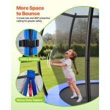 VEVOR Outdoor Trampoline, 8FT Recreational Trampoline, ASTM Approved Trampolines with Enclosure Net & Thickened Pad, Max 265 lbs Weight Capacity, Anti-Rust Backyard Trampolines for Kids & Adults