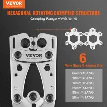 VEVOR Battery Cable Lug Crimping Tool, 10-1/0AWG with Cable Cutter and 95PCS Copper Ring Terminals, 6 Wire Sizes Crimping Die and 100pcs Heat Shrink Tubes, for Heavy Duty Wire Lugs