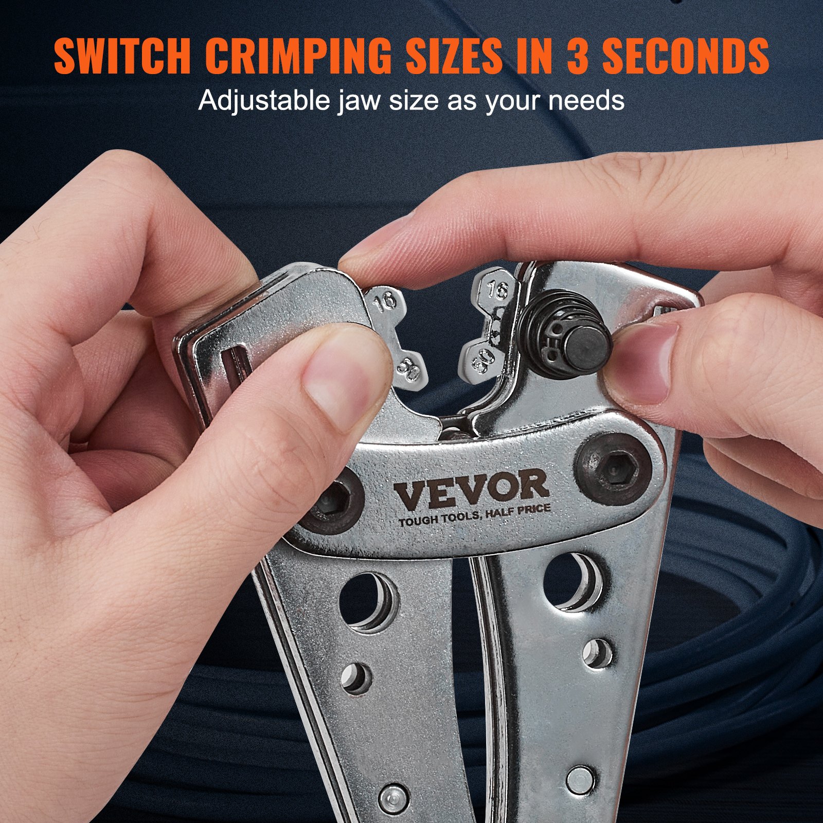 VEVOR Battery Cable Lug Crimping Tool, 10-1/0AWG Aluminum Terminal Battery Lug Crimper, with 60PCS Aluminum Ring Connectors Terminals 6 Wire Sizes Crimping Die, for Heavy Duty Wire Lugs