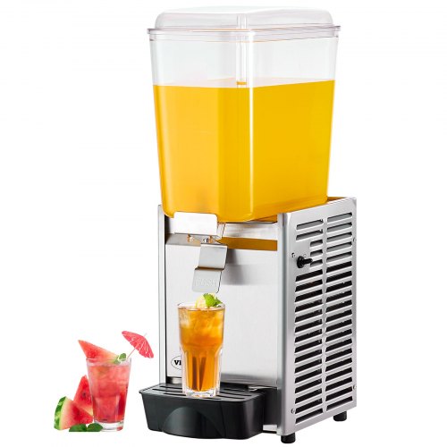VEVOR Commercial Beverage Dispenser, 20.4 Qt 18L Single Tank Ice Tea Drink Machine, 325W 304 Stainless Steel Juice Dispenser with 41℉-53.6℉ Thermostat Controller, for Cold Drink Restaurant Hotel Party