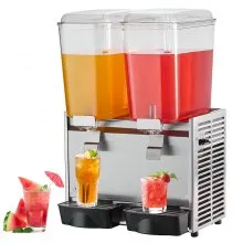 VEVOR Commercial Beverage Dispenser, 20.4 Qt 18L 2 Tanks Ice Tea Drink Machine, 590W 304 Stainless Steel Juice Dispenser with 41℉-53.6℉ Thermostat Controller, for Cold Drink Restaurant Hotel Party