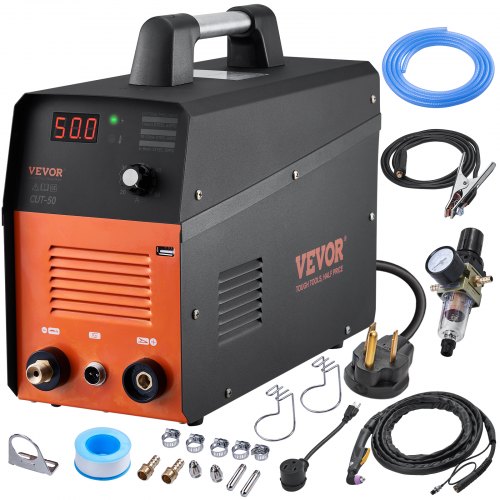VEVOR Plasma Cutter, 50Amp, Air Cutting Machine with Plasma Torch, 110V/220V Dual Voltage AC IGBT Inverter Metal Cutting Equipment for 1/2\" Clean Cut Aluminum and Stainless Steel, Black