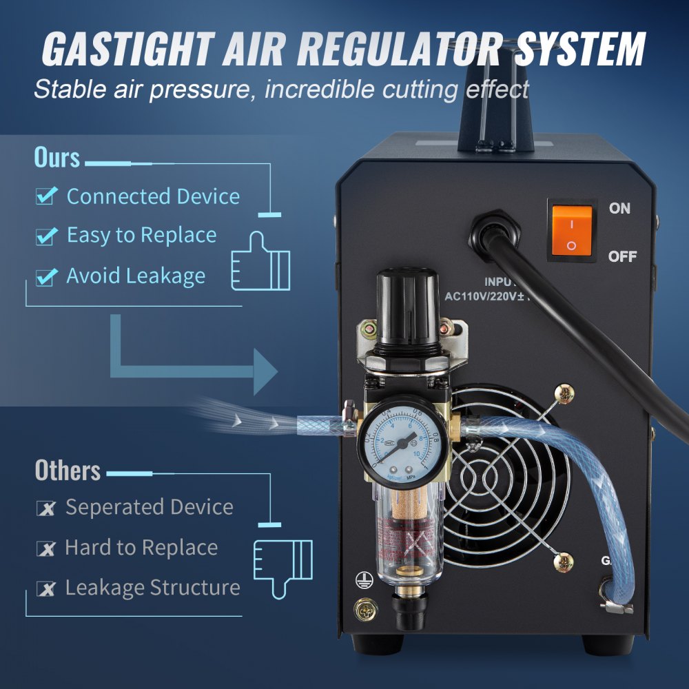 Cortadora de plasma VEVOR de 50 A, máquina de corte por aire con soplete de plasma, 110 V/220 V CA de doble voltaje, inversor IGBT, equipo de corte de metal para corte limpio de 1/2" en aluminio y acero inoxidable, color negro