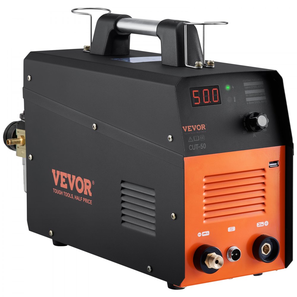 Cortadora de plasma VEVOR de 50 A, máquina de corte por aire con soplete de plasma, 110 V/220 V CA de doble voltaje, inversor IGBT, equipo de corte de metal para corte limpio de 1/2" en aluminio y acero inoxidable, color negro