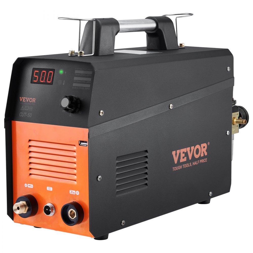 Cortadora de plasma VEVOR de 50 A, máquina de corte por aire con soplete de plasma, 110 V/220 V CA de doble voltaje, inversor IGBT, equipo de corte de metal para corte limpio de 1/2" en aluminio y acero inoxidable, color negro