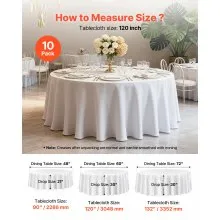 VEVOR White Round Tablecloths 10 Pack, 120 Inches in Diameter, Stain- & Wrinkle- Resistant, Machine Washable Table Clothes, Polyester Fabric Table Covers for Wedding, Party, Banquet, Formal Events