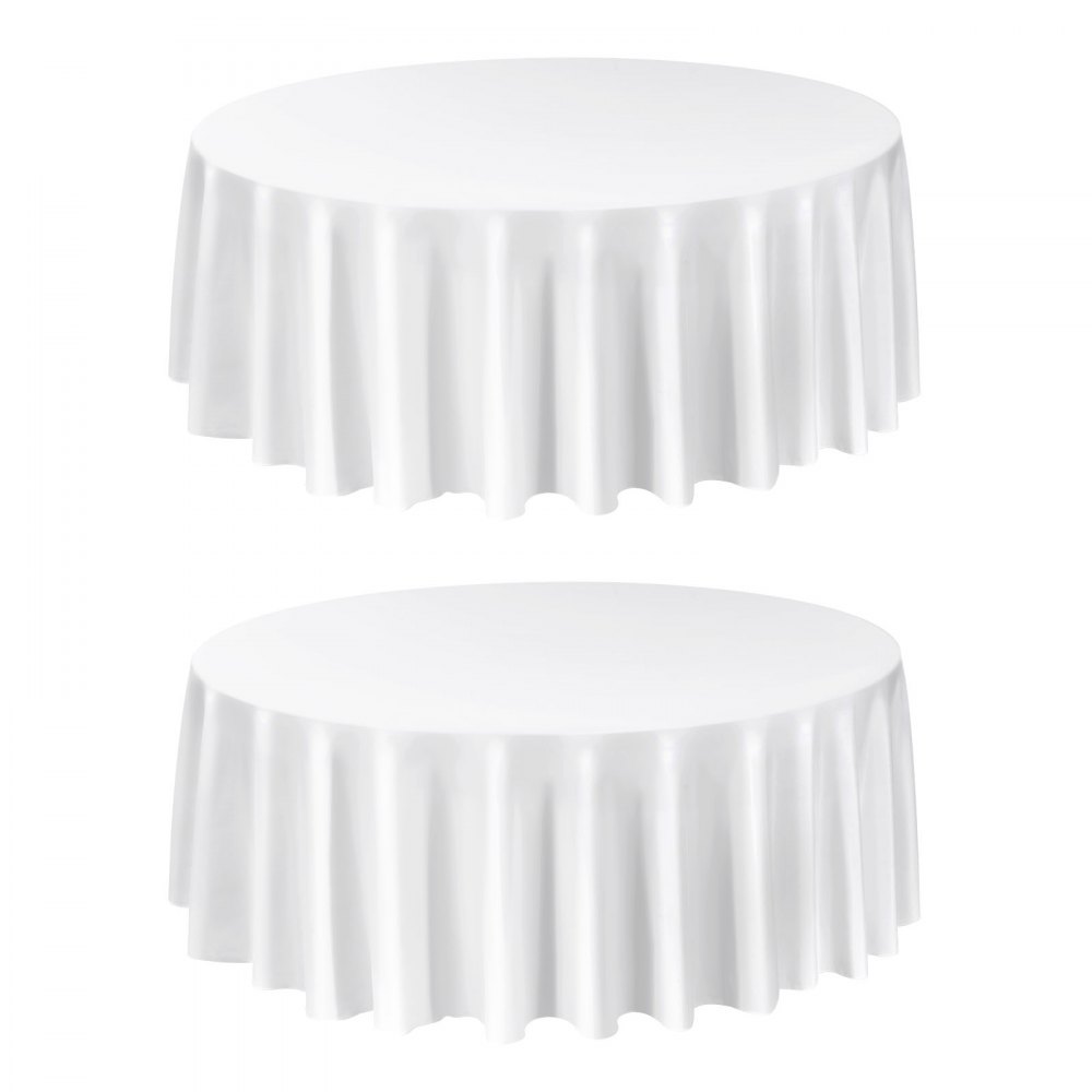 VEVOR White Round Tablecloths 2 Pack, 120 Inches in Diameter, Stain- & Wrinkle- Resistant, Machine Washable Table Clothes, Polyester Fabric Table Covers for Wedding, Party, Banquet, Formal Events