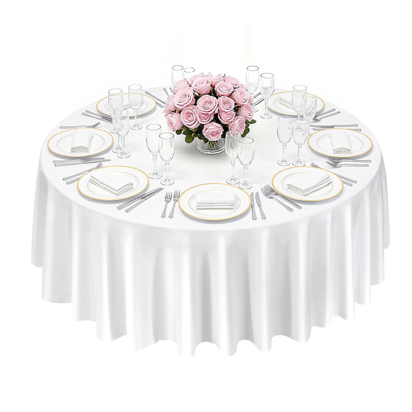 VEVOR White Round Tablecloths 2 Pack, 120 Inches in Diameter, Stain- & Wrinkle- Resistant, Machine Washable Table Clothes, Polyester Fabric Table Covers for Wedding, Party, Banquet, Formal Events