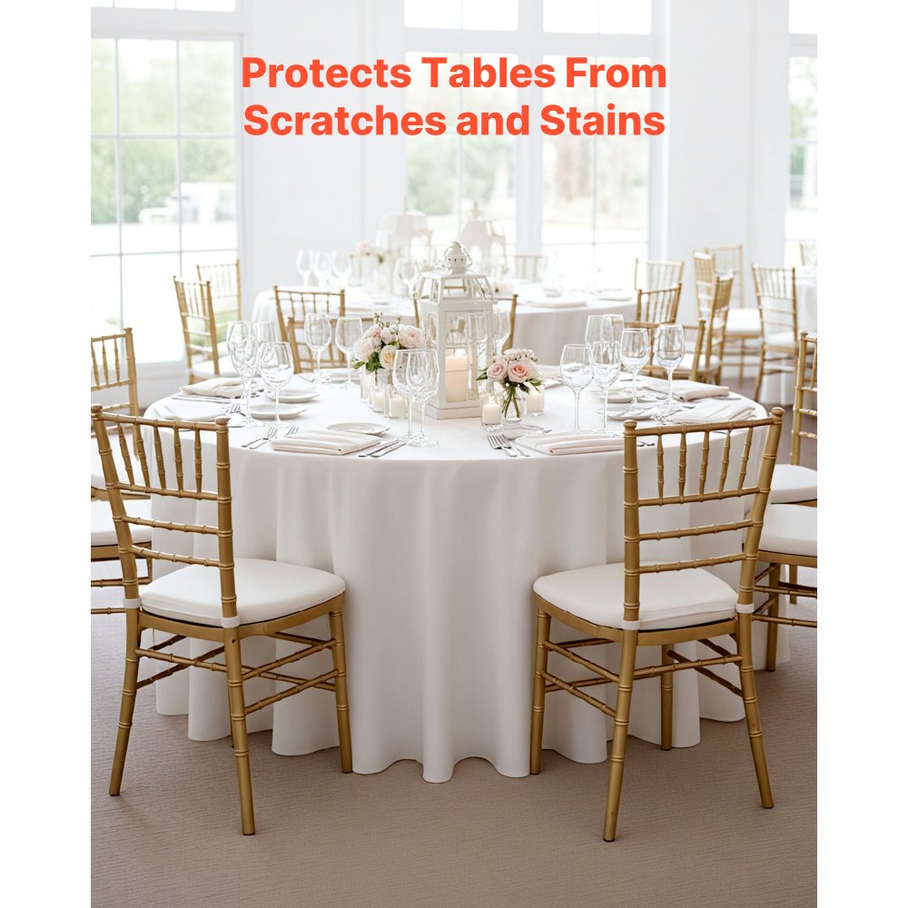 VEVOR White Round Tablecloths 6 Pack, 120 Inches in Diameter, Stain- & Wrinkle- Resistant, Machine Washable Table Clothes, Polyester Fabric Table Covers for Wedding, Party, Banquet, Formal Events