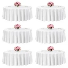 VEVOR White Round Tablecloths 6 Pack, 120 Inches in Diameter, Stain- & Wrinkle- Resistant, Machine Washable Table Clothes, Polyester Fabric Table Covers for Wedding, Party, Banquet, Formal Events