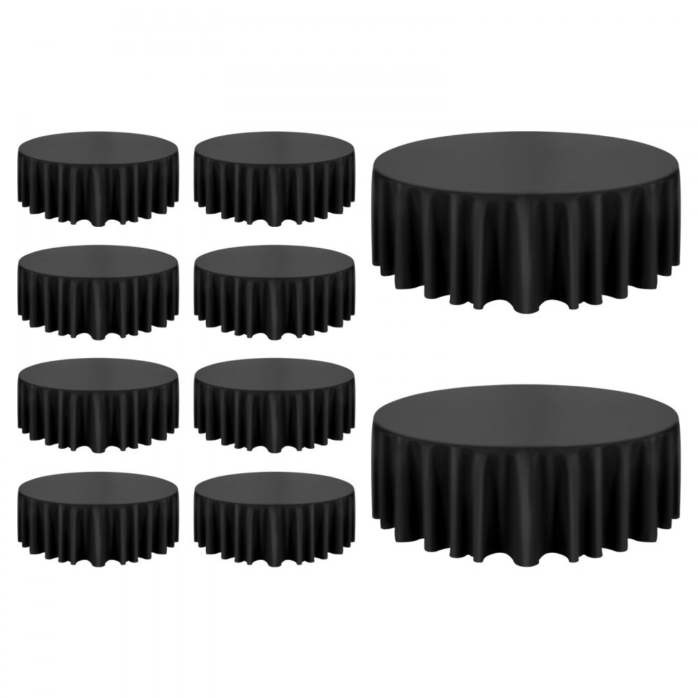 VEVOR Black Round Tablecloths 10 Pack, 120 Inches in Diameter, Stain- & Wrinkle- Resistant, Machine Washable Table Clothes, Polyester Fabric Table Covers for Wedding, Party, Banquet, Formal Events