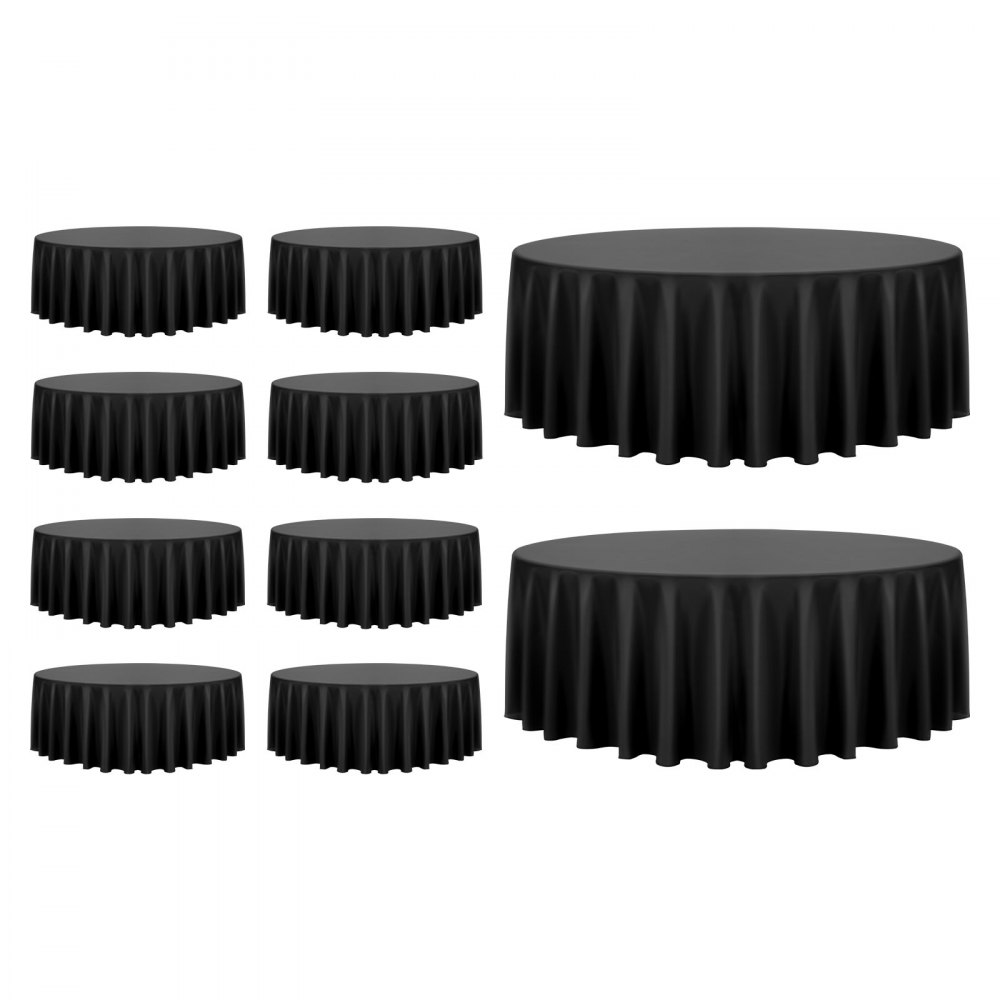VEVOR Black Round Tablecloths 10 Pack, 120 Inches in Diameter, Stain- & Wrinkle- Resistant, Machine Washable Table Clothes, Polyester Fabric Table Covers for Wedding, Party, Banquet, Formal Events