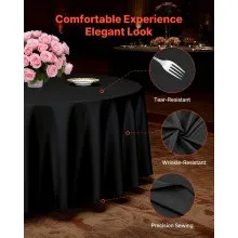 VEVOR Black Round Tablecloths 10 Pack, 120 Inches in Diameter, Stain- & Wrinkle- Resistant, Machine Washable Table Clothes, Polyester Fabric Table Covers for Wedding, Party, Banquet, Formal Events