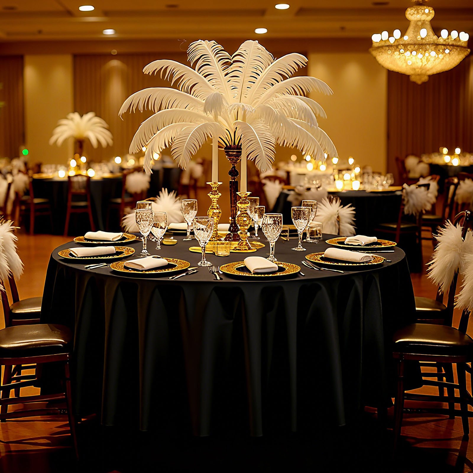 VEVOR Black Round Tablecloths 10 Pack, 120 Inches in Diameter, Stain- & Wrinkle- Resistant, Machine Washable Table Clothes, Polyester Fabric Table Covers for Wedding, Party, Banquet, Formal Events