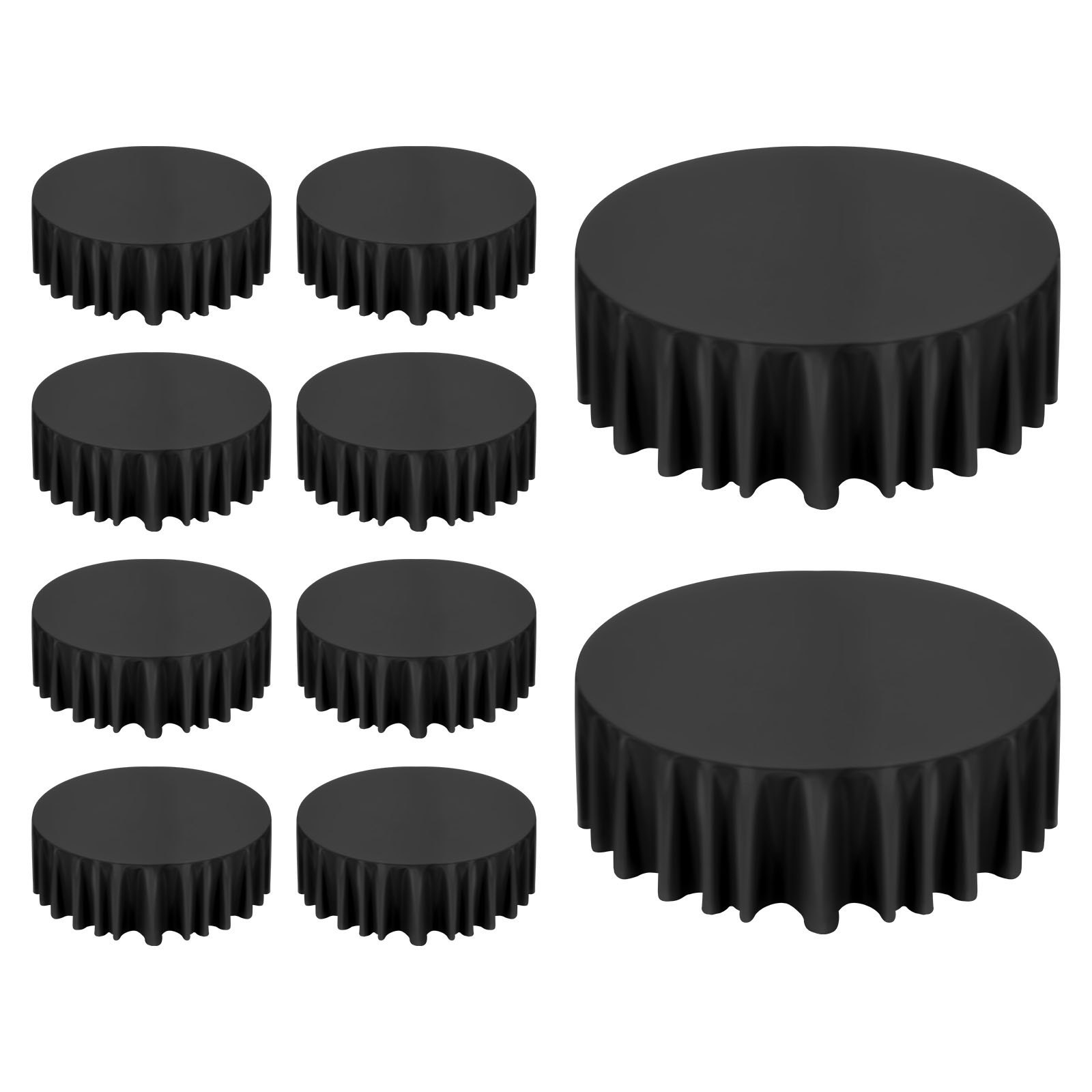 VEVOR Black Round Tablecloths 10 Pack, 120 Inches in Diameter, Stain- & Wrinkle- Resistant, Machine Washable Table Clothes, Polyester Fabric Table Covers for Wedding, Party, Banquet, Formal Events