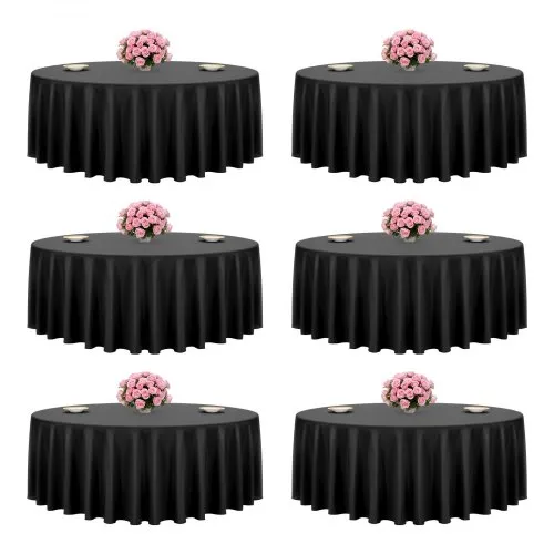 VEVOR Black Round Tablecloths 6 Pack, 120 Inches in Diameter, Stain- & Wrinkle- Resistant, Machine Washable Table Clothes, Polyester Fabric Table Covers for Wedding, Party, Banquet, Formal Events