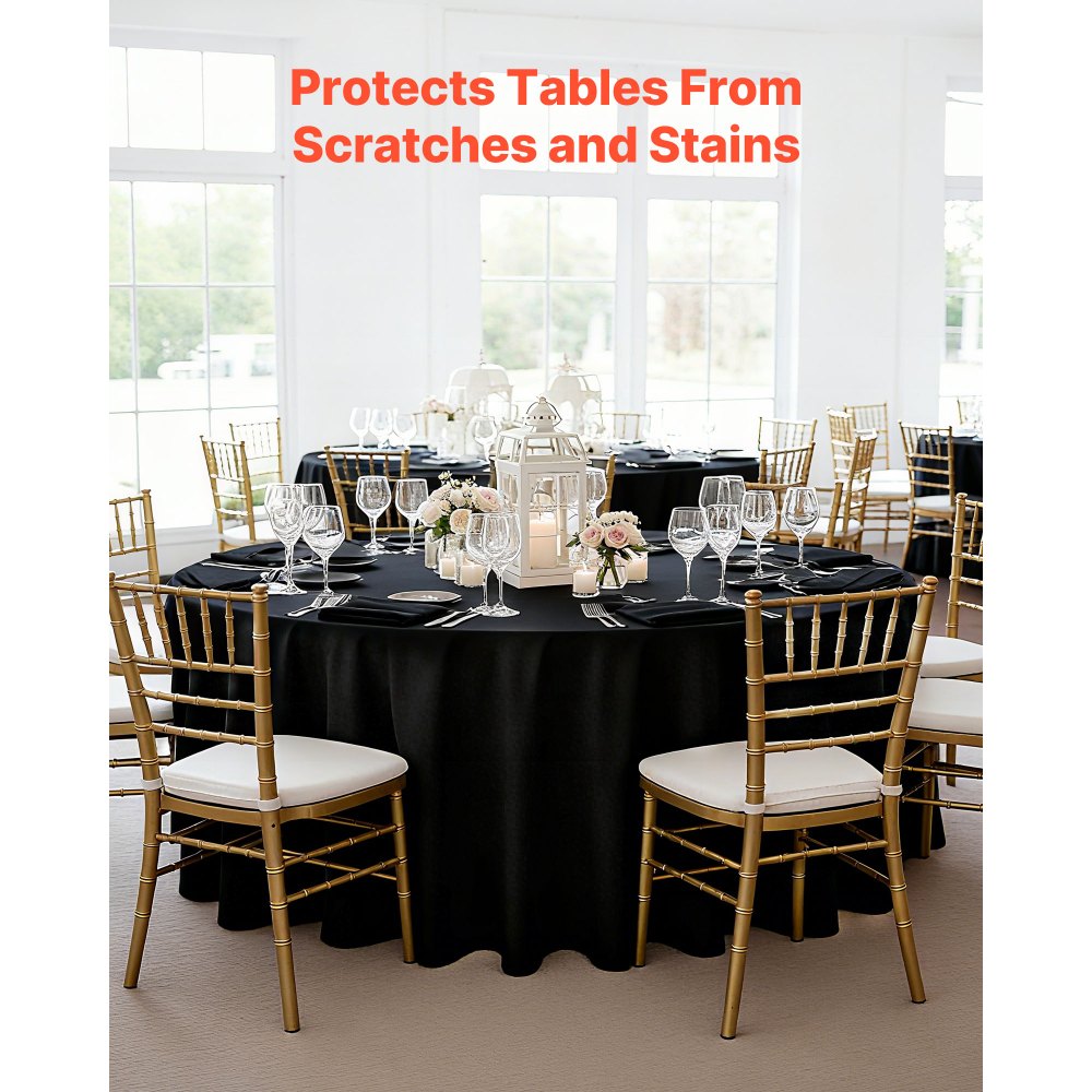 VEVOR Black Round Tablecloths 6 Pack, 120 Inches in Diameter, Stain- & Wrinkle- Resistant, Machine Washable Table Clothes, Polyester Fabric Table Covers for Wedding, Party, Banquet, Formal Events