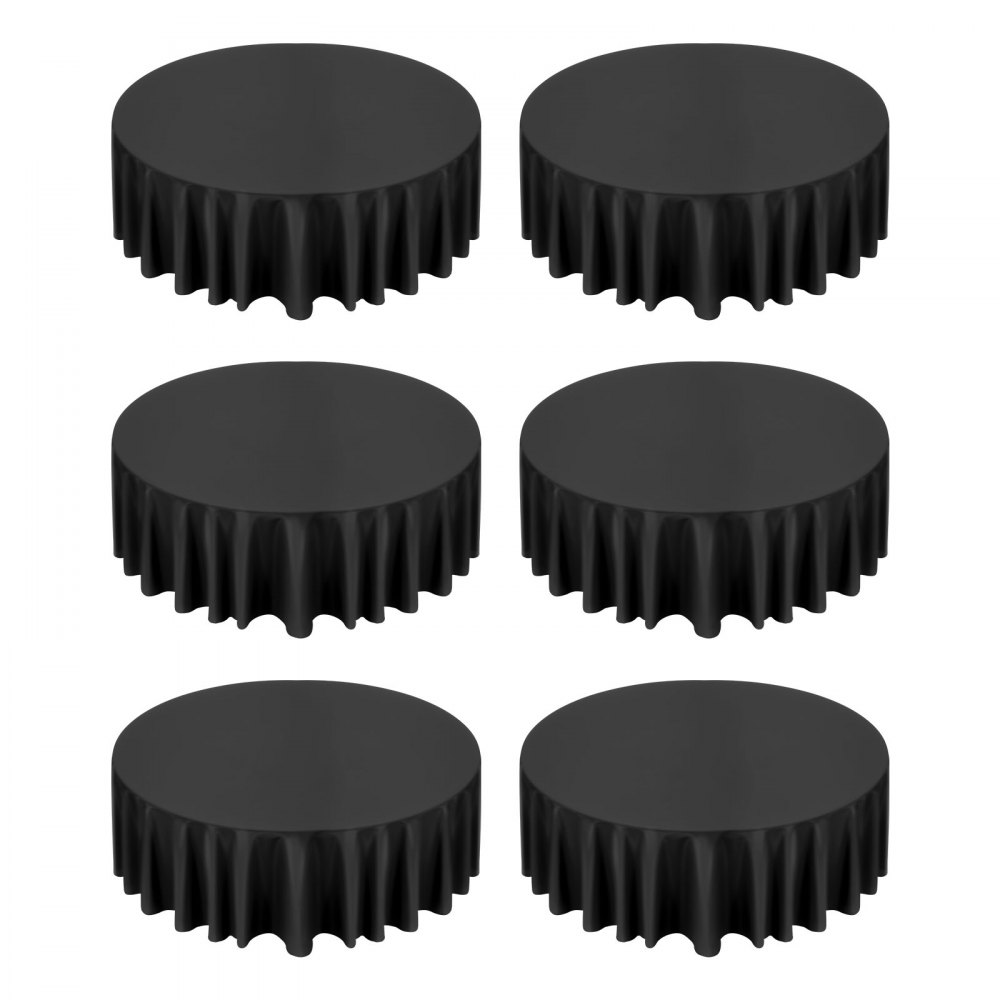 VEVOR Black Round Tablecloths 6 Pack, 120 Inches in Diameter, Stain- & Wrinkle- Resistant, Machine Washable Table Clothes, Polyester Fabric Table Covers for Wedding, Party, Banquet, Formal Events