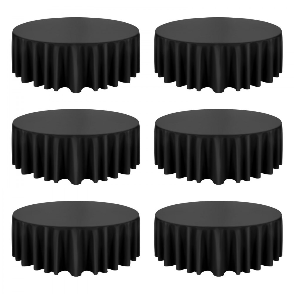 VEVOR Black Round Tablecloths 6 Pack, 120 Inches in Diameter, Stain- & Wrinkle- Resistant, Machine Washable Table Clothes, Polyester Fabric Table Covers for Wedding, Party, Banquet, Formal Events