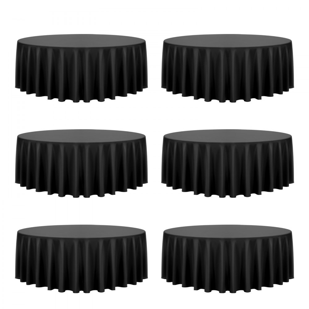 VEVOR Black Round Tablecloths 6 Pack, 120 Inches in Diameter, Stain- & Wrinkle- Resistant, Machine Washable Table Clothes, Polyester Fabric Table Covers for Wedding, Party, Banquet, Formal Events