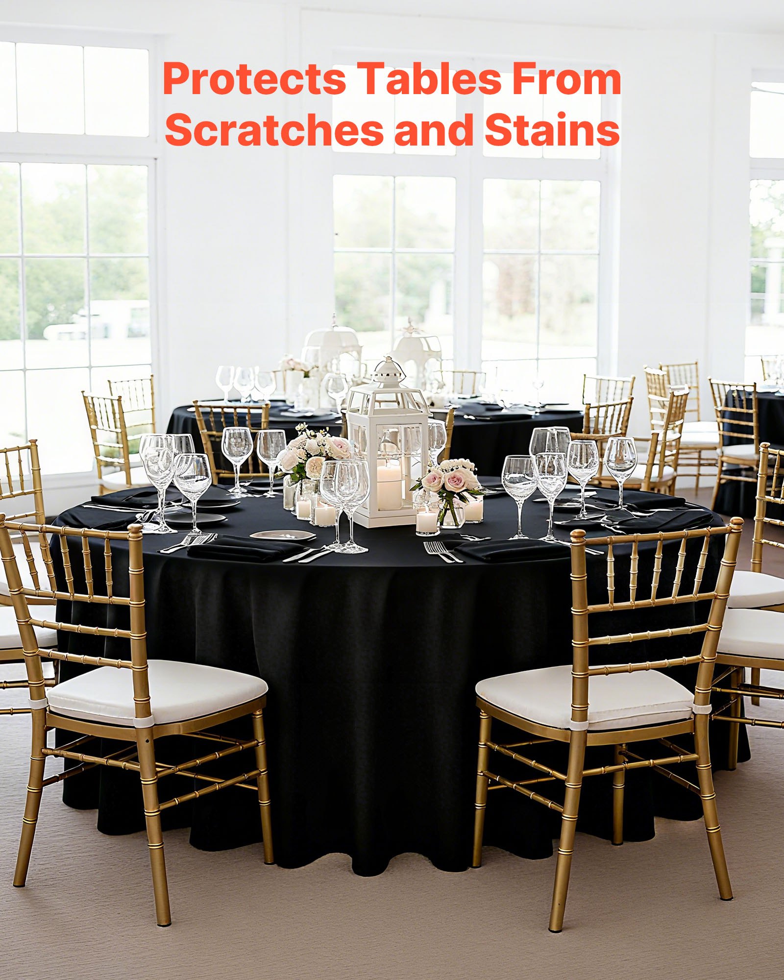 VEVOR Black Round Tablecloths 6 Pack, 120 Inches in Diameter, Stain- & Wrinkle- Resistant, Machine Washable Table Clothes, Polyester Fabric Table Covers for Wedding, Party, Banquet, Formal Events