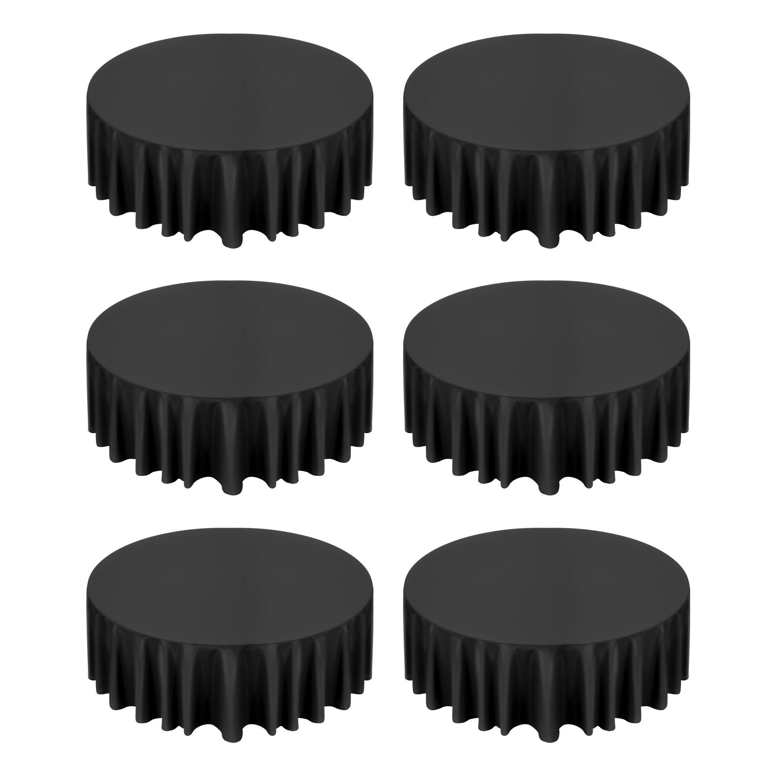 VEVOR Black Round Tablecloths 6 Pack, 120 Inches in Diameter, Stain- & Wrinkle- Resistant, Machine Washable Table Clothes, Polyester Fabric Table Covers for Wedding, Party, Banquet, Formal Events