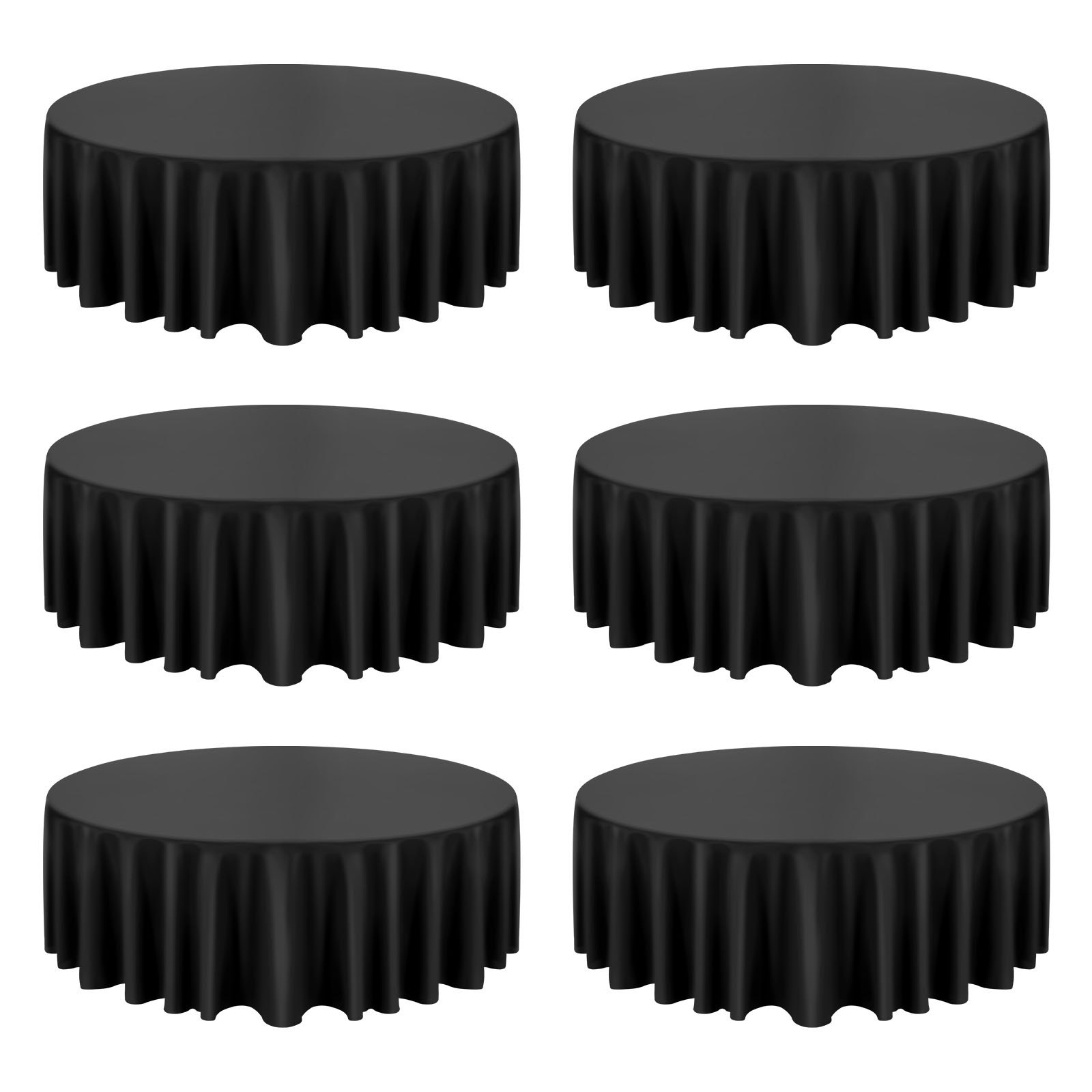 VEVOR Black Round Tablecloths 6 Pack, 120 Inches in Diameter, Stain- & Wrinkle- Resistant, Machine Washable Table Clothes, Polyester Fabric Table Covers for Wedding, Party, Banquet, Formal Events