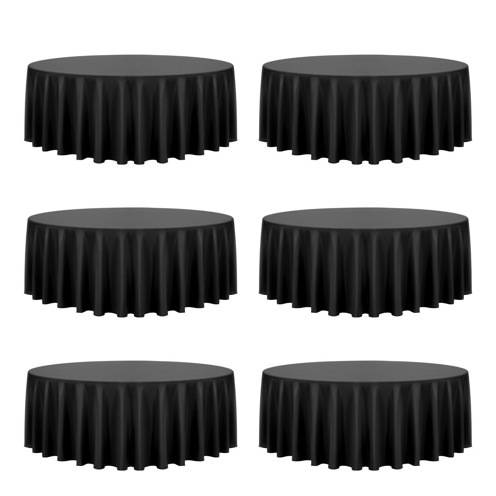 VEVOR Black Round Tablecloths 6 Pack, 120 Inches in Diameter, Stain- & Wrinkle- Resistant, Machine Washable Table Clothes, Polyester Fabric Table Covers for Wedding, Party, Banquet, Formal Events