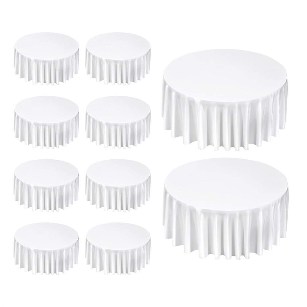 VEVOR White Round Tablecloths 10 Pack, 132 Inches in Diameter, Stain- & Wrinkle- Resistant, Machine Washable Table Clothes, Polyester Fabric Table Covers for Wedding, Party, Banquet, Formal Events