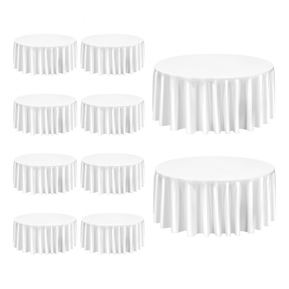 VEVOR White Round Tablecloths 10 Pack, 132 Inches in Diameter, Stain- & Wrinkle- Resistant, Machine Washable Table Clothes, Polyester Fabric Table Covers for Wedding, Party, Banquet, Formal Events