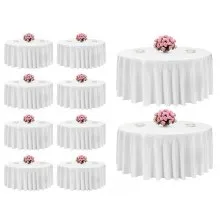 VEVOR White Round Tablecloths 10 Pack, 132 Inches in Diameter, Stain- & Wrinkle- Resistant, Machine Washable Table Clothes, Polyester Fabric Table Covers for Wedding, Party, Banquet, Formal Events