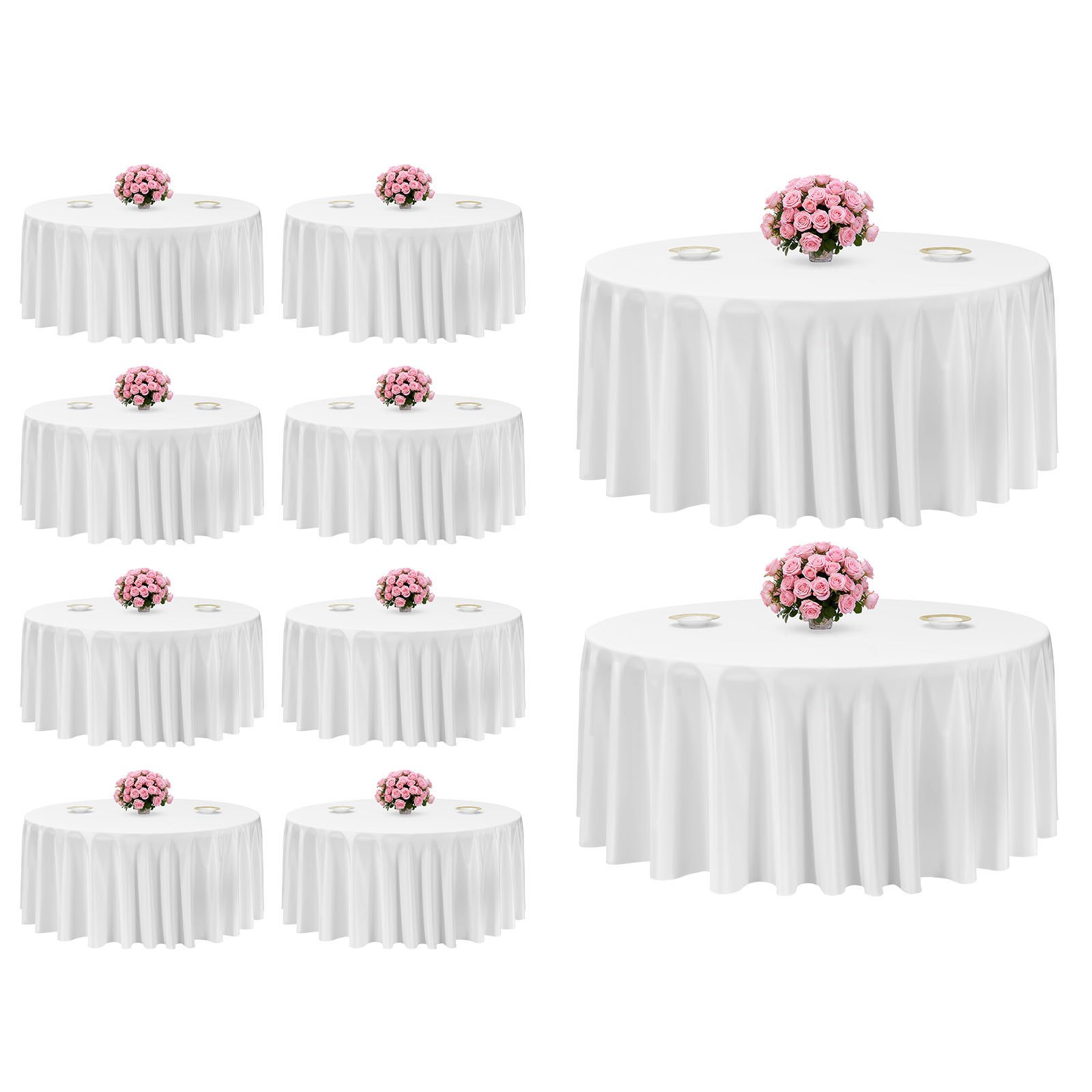 VEVOR White Round Tablecloths 10 Pack, 132 Inches in Diameter, Stain- & Wrinkle- Resistant, Machine Washable Table Clothes, Polyester Fabric Table Covers for Wedding, Party, Banquet, Formal Events