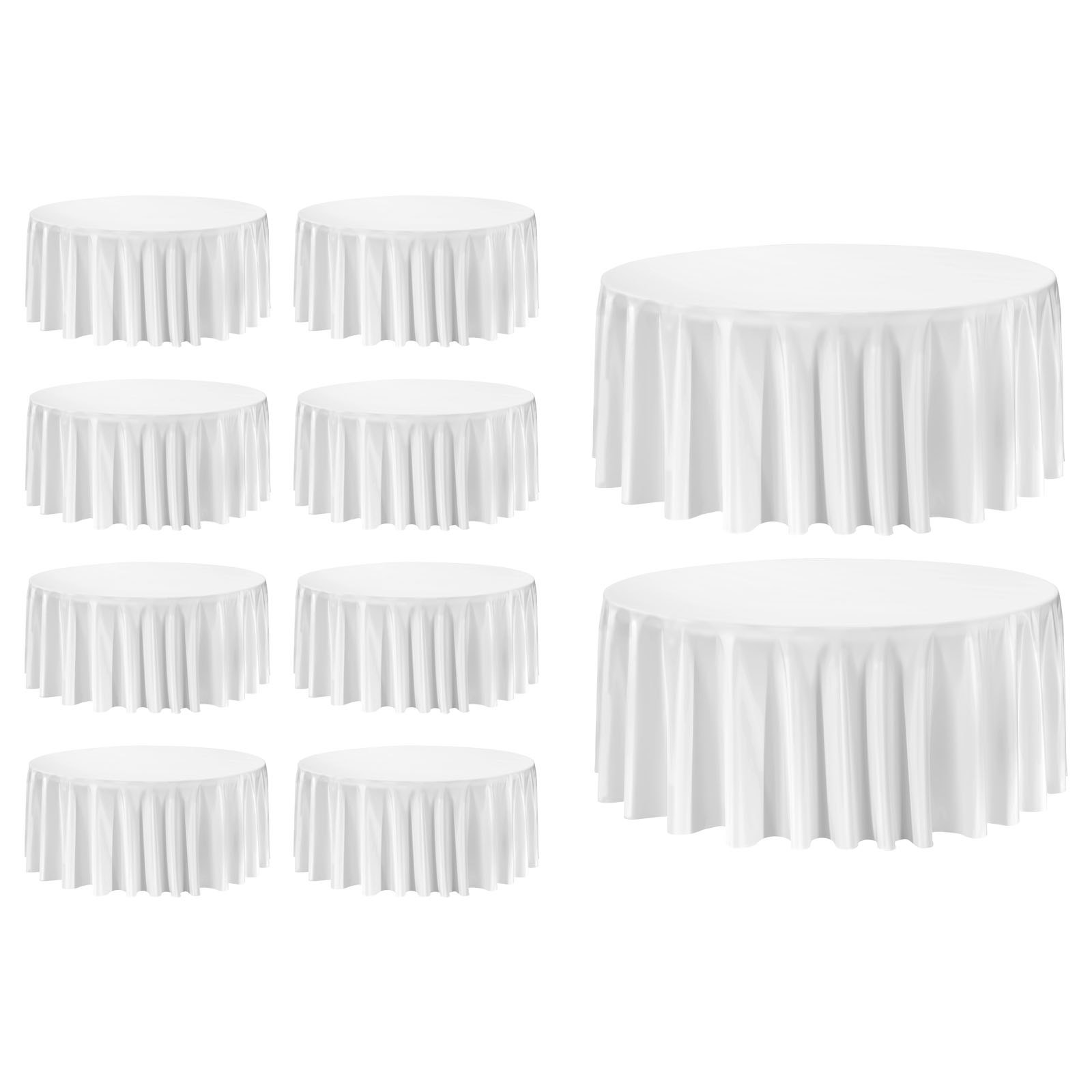VEVOR White Round Tablecloths 10 Pack, 132 Inches in Diameter, Stain- & Wrinkle- Resistant, Machine Washable Table Clothes, Polyester Fabric Table Covers for Wedding, Party, Banquet, Formal Events