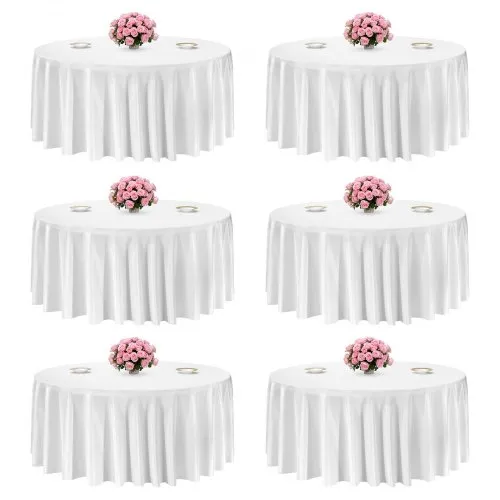 VEVOR White Round Tablecloths 6 Pack, 132 Inches in Diameter, Stain- & Wrinkle- Resistant, Machine Washable Table Clothes, Polyester Fabric Table Covers for Wedding, Party, Banquet, Formal Events
