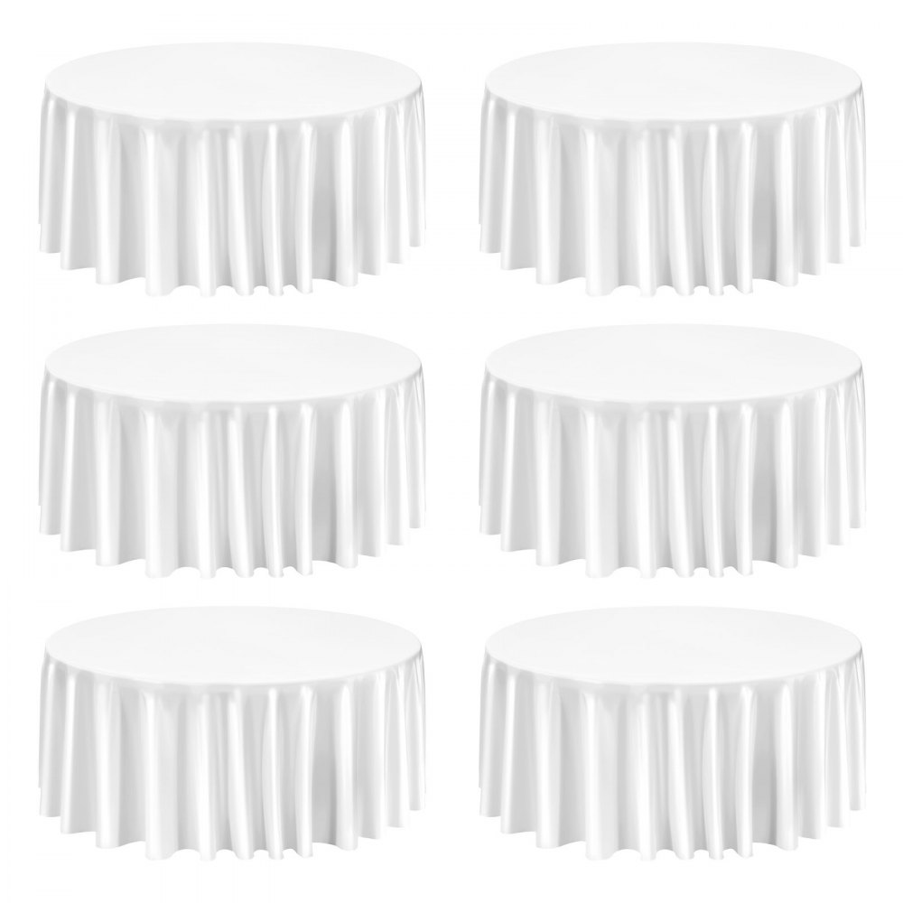 VEVOR White Round Tablecloths 6 Pack, 132 Inches in Diameter, Stain- & Wrinkle- Resistant, Machine Washable Table Clothes, Polyester Fabric Table Covers for Wedding, Party, Banquet, Formal Events