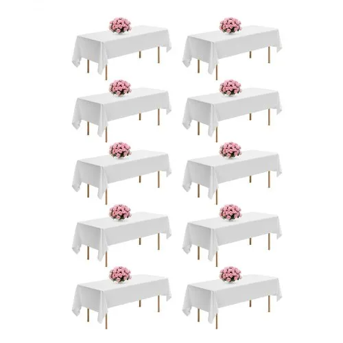 VEVOR White Tablecloths for Rectangle Tables, 10 Pack, 60 x 102 Inches, Reusable and Machine Washable Table Clothes, Wrinkle-Resistant Polyester Fabric Table Covers for Wedding, Party, Banquet