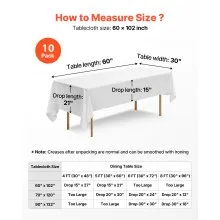 VEVOR White Tablecloths for Rectangle Tables, 10 Pack, 60 x 102 Inches, Reusable and Machine Washable Table Clothes, Wrinkle-Resistant Polyester Fabric Table Covers for Wedding, Party, Banquet