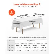 VEVOR White Tablecloths for Rectangle Tables, 6 Pack, 60 x 102 Inches, Reusable and Machine Washable Table Clothes, Wrinkle-Resistant Polyester Fabric Table Covers for Wedding, Party, Banquet