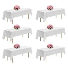 VEVOR White Tablecloths for Rectangle Tables, 6 Pack, 60 x 102 Inches, Reusable and Machine Washable Table Clothes, Wrinkle-Resistant Polyester Fabric Table Covers for Wedding, Party, Banquet
