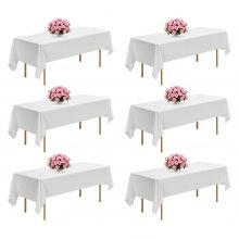 VEVOR White Tablecloths for Rectangle Tables, 6 Pack, 60 x 102 Inches, Reusable and Machine Washable Table Clothes, Wrinkle-Resistant Polyester Fabric Table Covers for Wedding, Party, Banquet