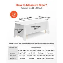 VEVOR White Tablecloths for Rectangle Tables, 10 Pack, 70 x 120 Inches, Reusable and Machine Washable Table Clothes, Wrinkle-Resistant Polyester Fabric Table Covers for Wedding, Party, Banquet