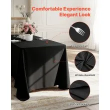 VEVOR Black Tablecloths for Rectangle Tables, 6 Pack, 70 x 120 Inches, Reusable and Machine Washable Table Clothes, Wrinkle-Resistant Polyester Fabric Table Covers for Wedding, Party, Banquet