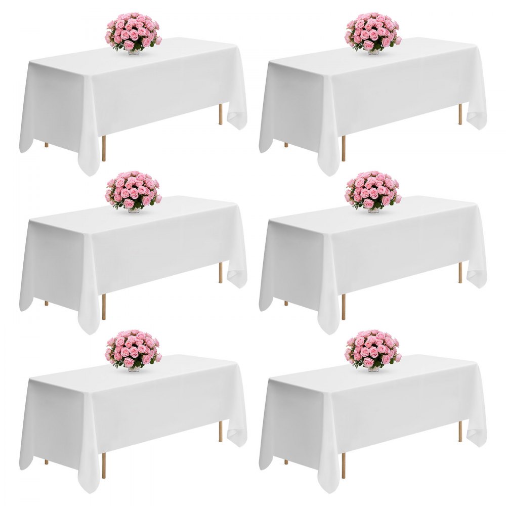 Manteles blancos VEVOR para mesas rectangulares, paquete de 6, 187 x 304 cm, reutilizables y lavables a máquina, de poliéster antiarrugas, para bodas, fiestas y banquetes.