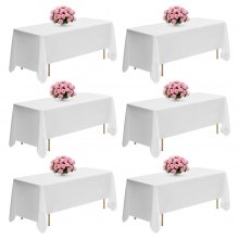 VEVOR White Tablecloths for Rectangle Tables, 6 Pack, 70 x 120 Inches, Reusable and Machine Washable Table Clothes, Wrinkle-Resistant Polyester Fabric Table Covers for Wedding, Party, Banquet