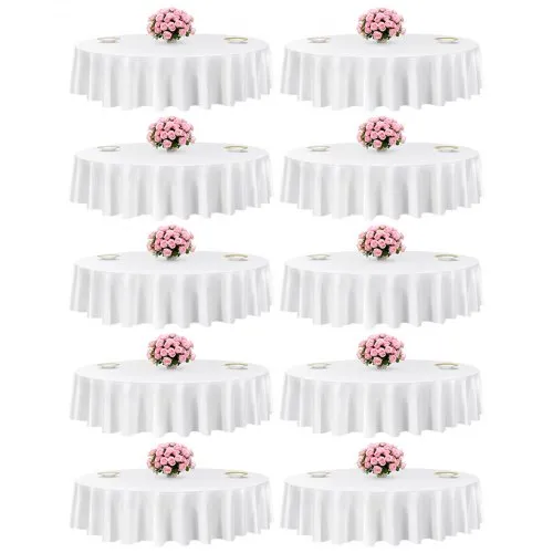 VEVOR White Round Tablecloths 10 Pack, 90 Inches in Diameter, Stain- & Wrinkle- Resistant, Machine Washable Table Clothes, Polyester Fabric Table Covers for Wedding, Party, Banquet, Formal Events