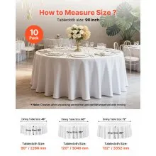 VEVOR White Round Tablecloths 10 Pack, 90 Inches in Diameter, Stain- & Wrinkle- Resistant, Machine Washable Table Clothes, Polyester Fabric Table Covers for Wedding, Party, Banquet, Formal Events
