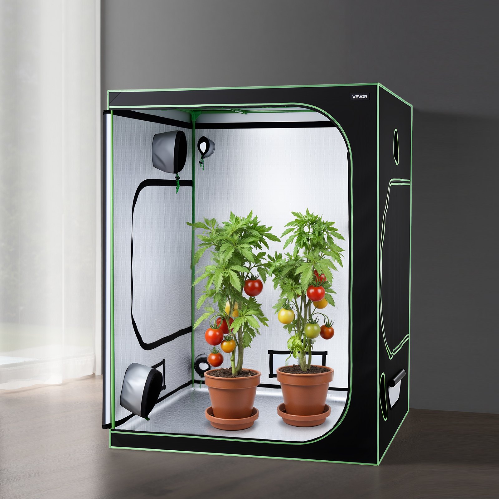 VEVOR Indoor Grow Tent Kit, 150 x 150 x 200cm, Indoor Plant Tent with Full Spectrum LED Grow Light & Ventilation System, 600D High Reflective Mylar, Growing Tents for Flower Veggie