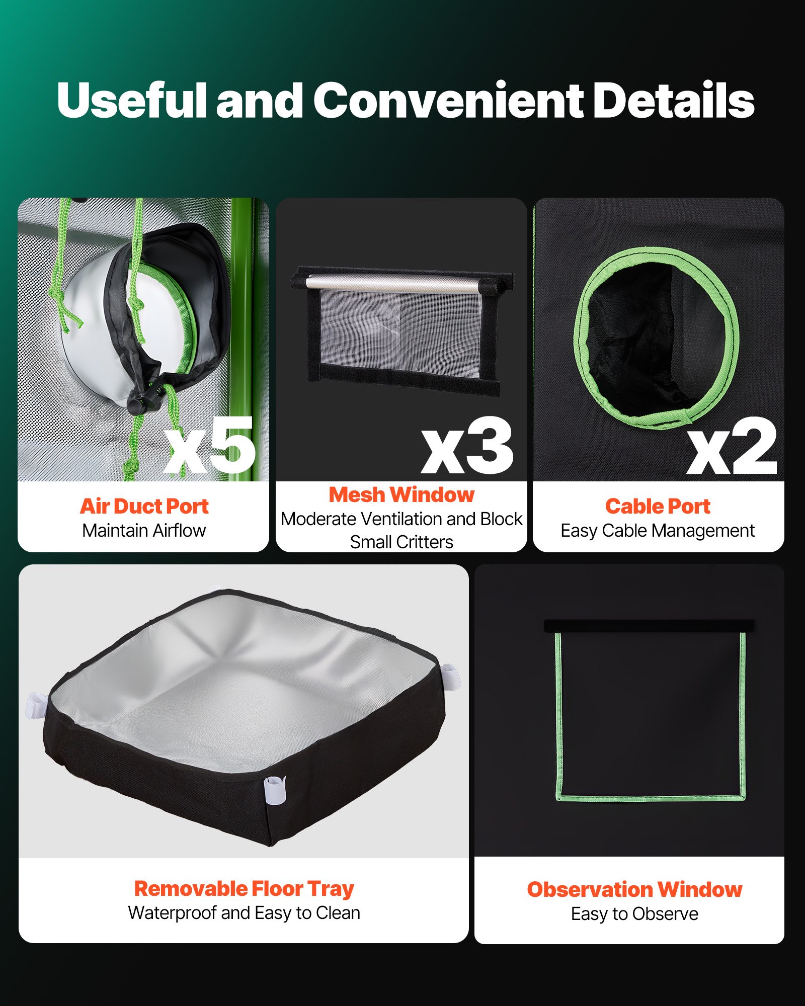 VEVOR Indoor Grow Tent, 100 x 100 x 200 cm, 600D High Reflective Mylar, Indoor Plant Tent with Observation Window, Floor Tray & Zipper, Heavy Duty Growing Tents for Fruit Flower Veggie